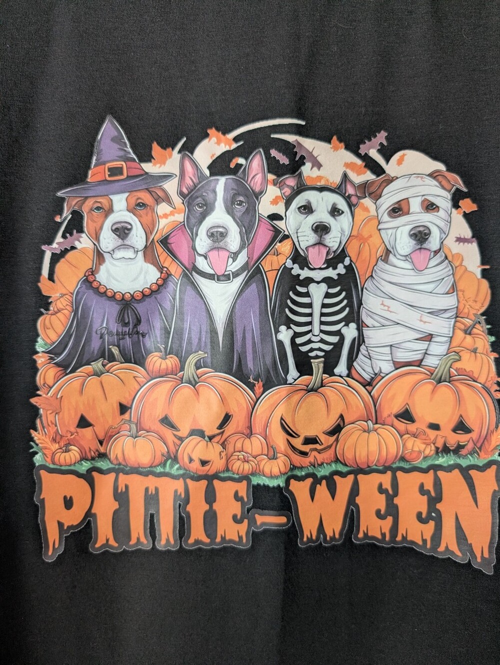 Pittie-Ween Pit Bull Halloween Graphic T-Shirt Size Medium - Picture 2 of 4